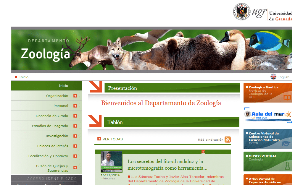 Mantenimiento de la Web del Departamento de Zoología de la Universidad de Granada